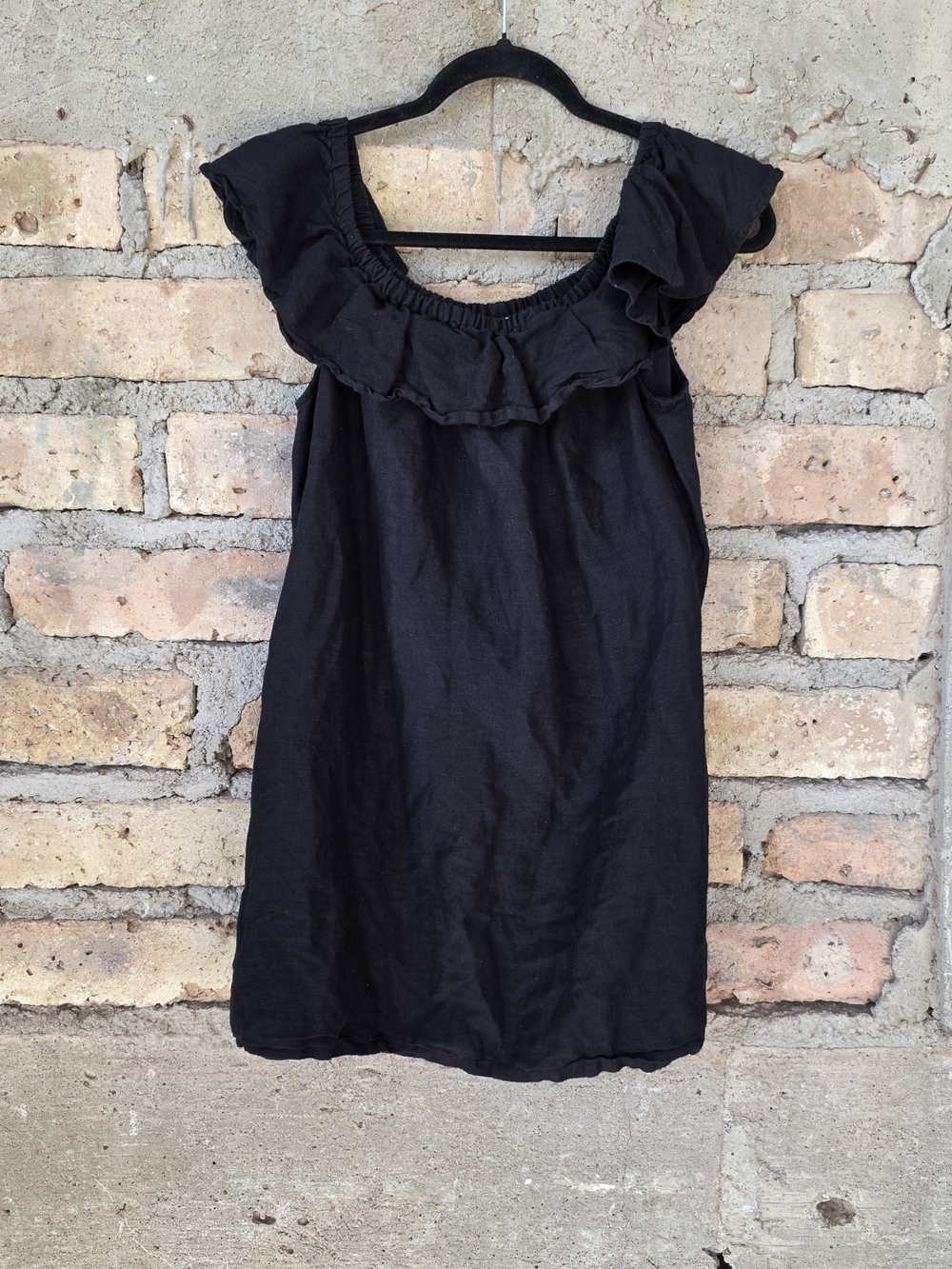 Tommy Bahama St. Lucia Black Linen Blend Off the Shoulder Ruffle Mini Dress M